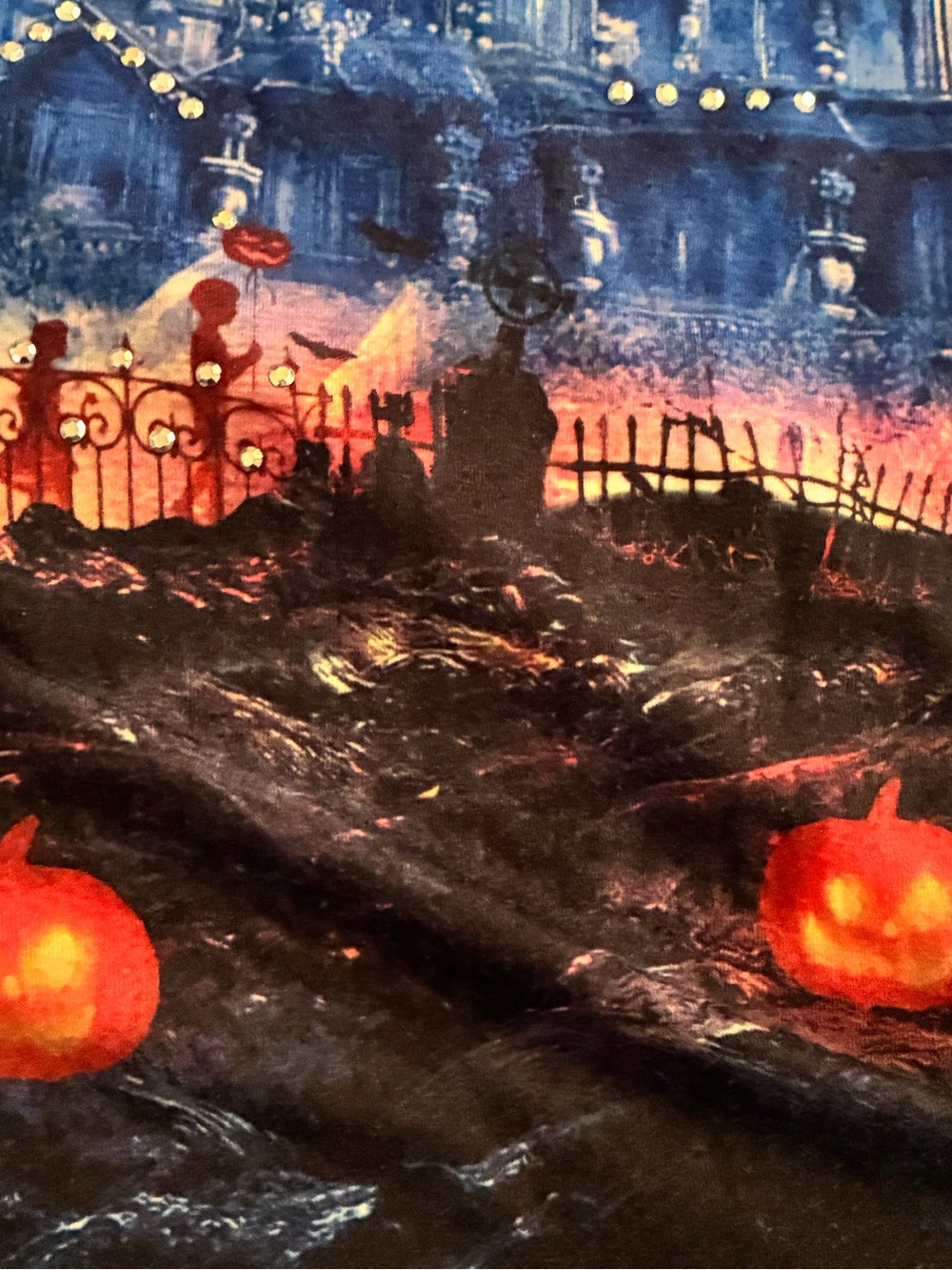 Gloria Vanderbilt Witch Haunted House Graphic Top M Rhinestone Halloween - Picture 11 of 16